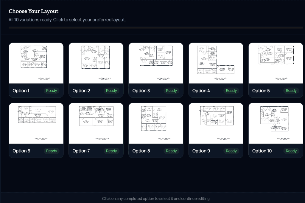 Grid of architectural layout options