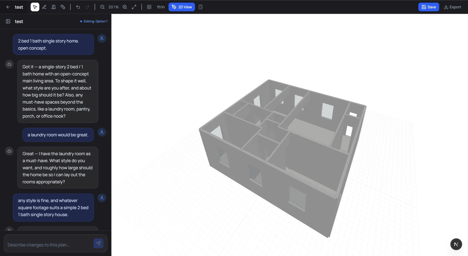 Early-stage floor plan direction generated by ProtoHaus