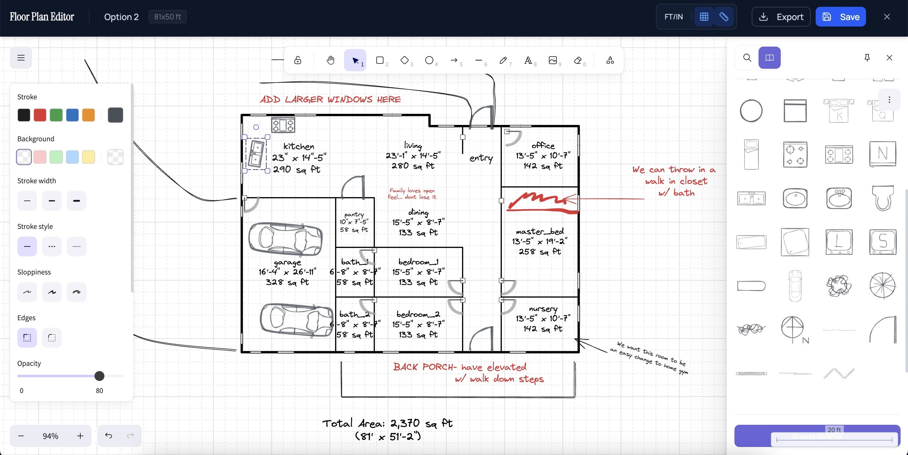 Floor plan editor interface